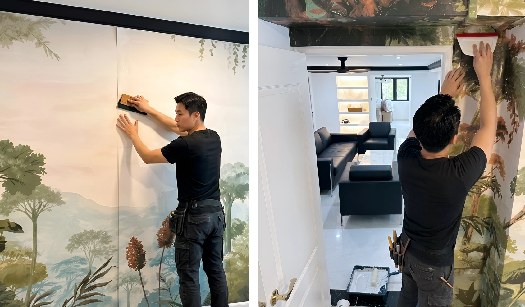 Bedroom wallpaper installation